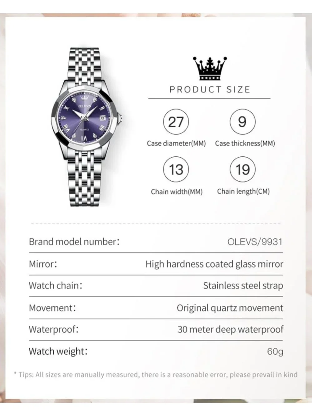 Women's Purple Diamond Silver Stainless Steel Waterproof Elegant Luxury Watch